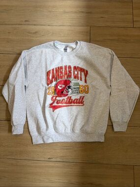 Gildan Gray Crewneck Sweatshirt with Red & Gold Kansas City Football Graphic